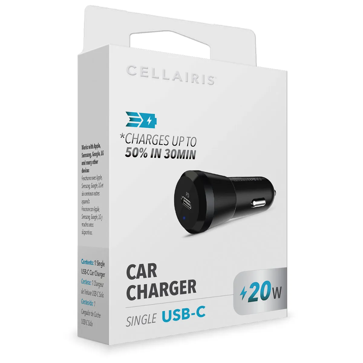 Car Charger - Single USB-C 3.0A 20W Black Car Adapters