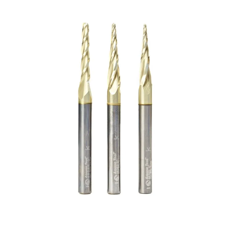 Carving Ball Nose CNC Router Bit Collection | 3 Piece | Set 1⁄4" Shank, 1⁄32, 1⁄16 & 1⁄8 Dia | AMS-144 | 738685991442