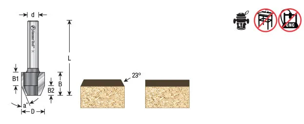 Combination Bevel⁄Flush Trim Router Bit | 23°x 1⁄2 Dia x 1⁄2 x 1⁄4"Shank | 51100 | 738685151006