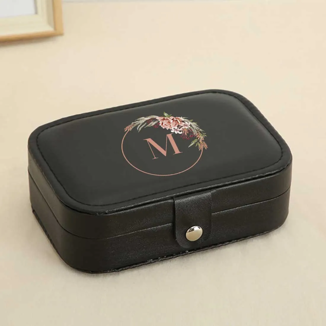 Customised Travel Jewellry Organiser Box for Earrings Pendant Rings - Floral Monogram