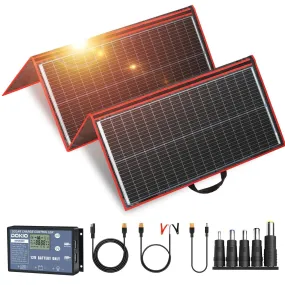 DOKIO 300W 18V Portable Solar Panel Kit Folding Solar Charger with 2 USB Outputs for 12v Batteries/Power Station AGM LiFePo4 RV Camping Trailer Car Marine