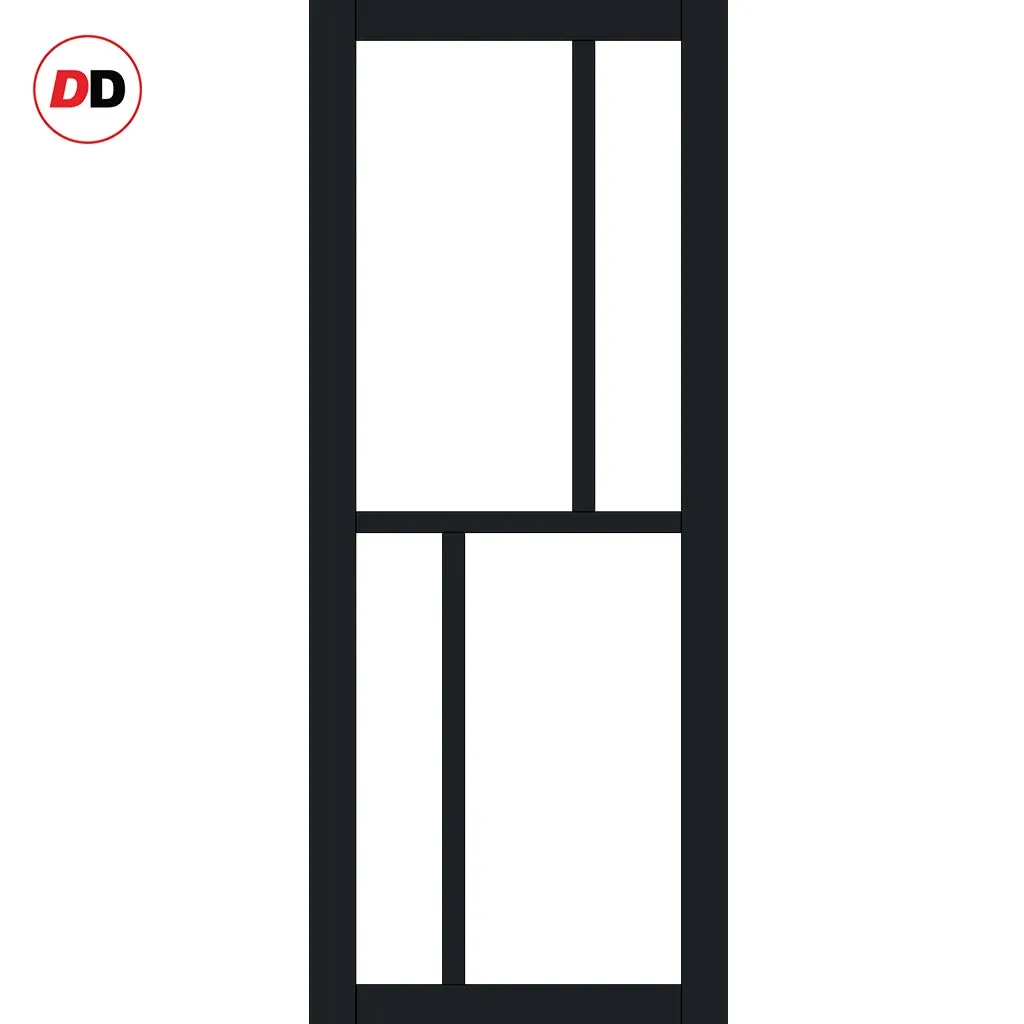 Double Sliding Door & Premium Wall Track - Eco-Urban® Hampton 4 Pane Doors DD6413SG Frosted Glass - 6 Colour Options