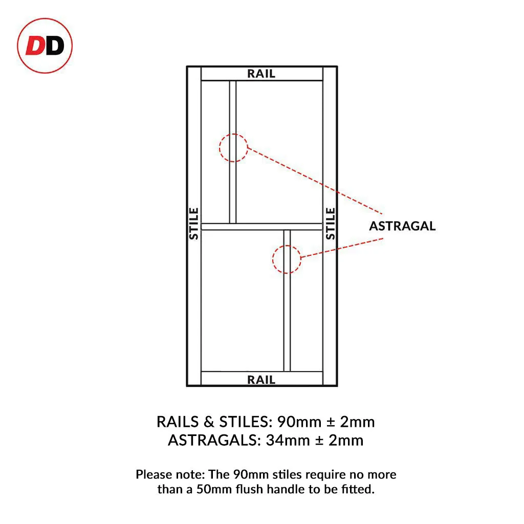 Double Sliding Door & Premium Wall Track - Eco-Urban® Hampton 4 Pane Doors DD6413SG Frosted Glass - 6 Colour Options