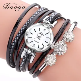 Duoya Brand Bracelet Watches For Women Luxury Silver Crystal Clock Quartz Watch Fashion Ladies Vintage Creative Wristwatches