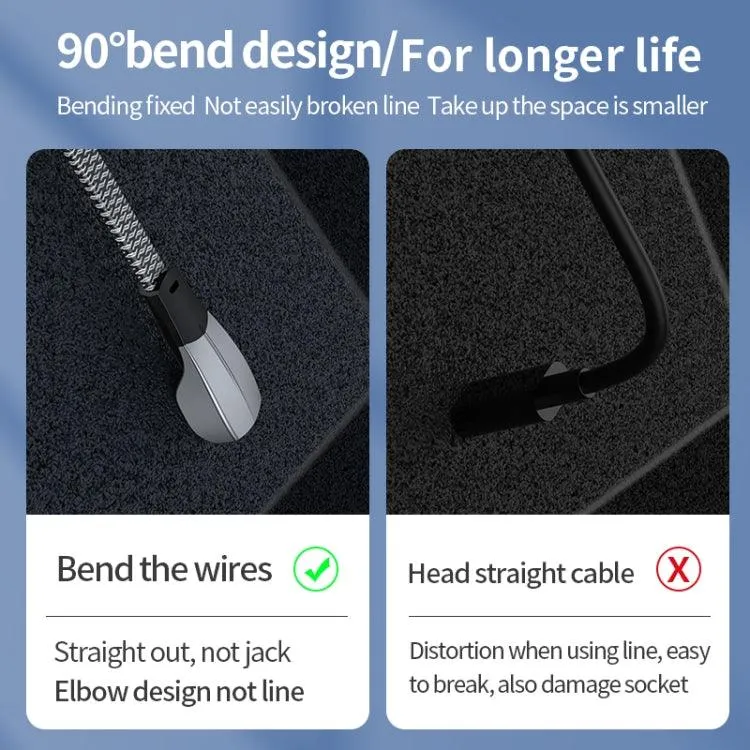 Elbow USB-C Fast Charge Data Cable - 3A High-Speed Nylon Braided Charging Wire