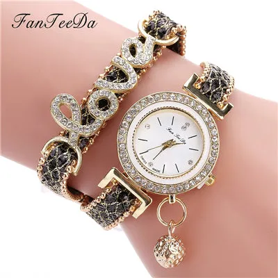 FanTeeDa Brand Fashion Luxury Women Wristwatch Watches Love Word Leather Strap Ladies Bracelet Watch Casual Quartz Watch Clock