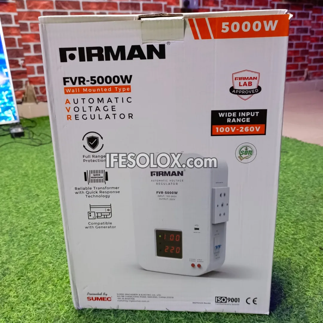 FIRMAN FVR-5000W 5000Watts Wall-Mounted Automatic Voltage Stabilizer with USB - Brand New