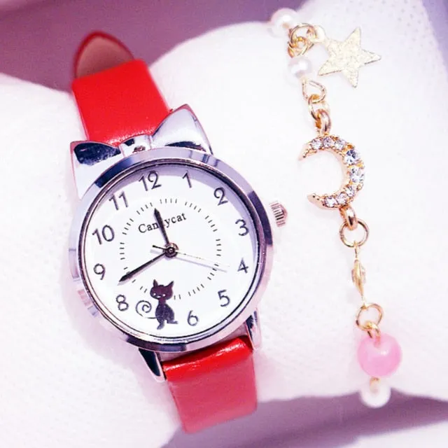 Girl Fashion Watch and Watch   Bracelet Set, Cute Analog Children Quartz Watch