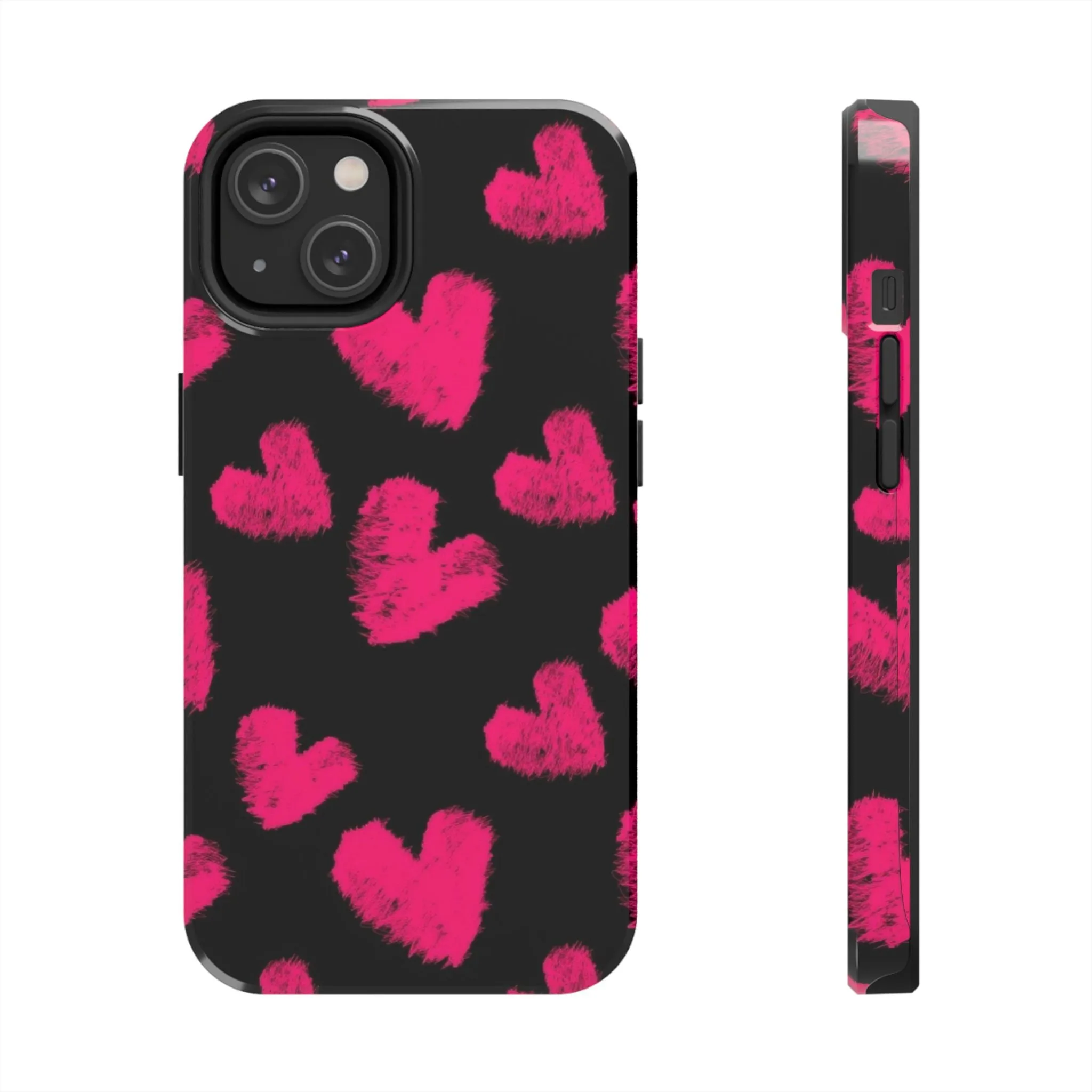 Hot Pink Fuzzy Hearts iPhone Tough Case