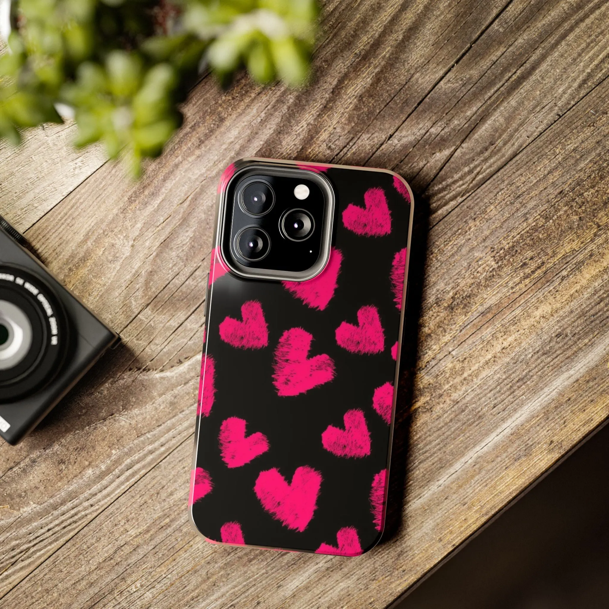 Hot Pink Fuzzy Hearts iPhone Tough Case