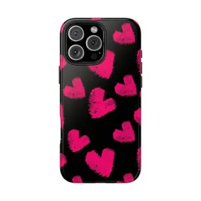 Hot Pink Fuzzy Hearts iPhone Tough Case