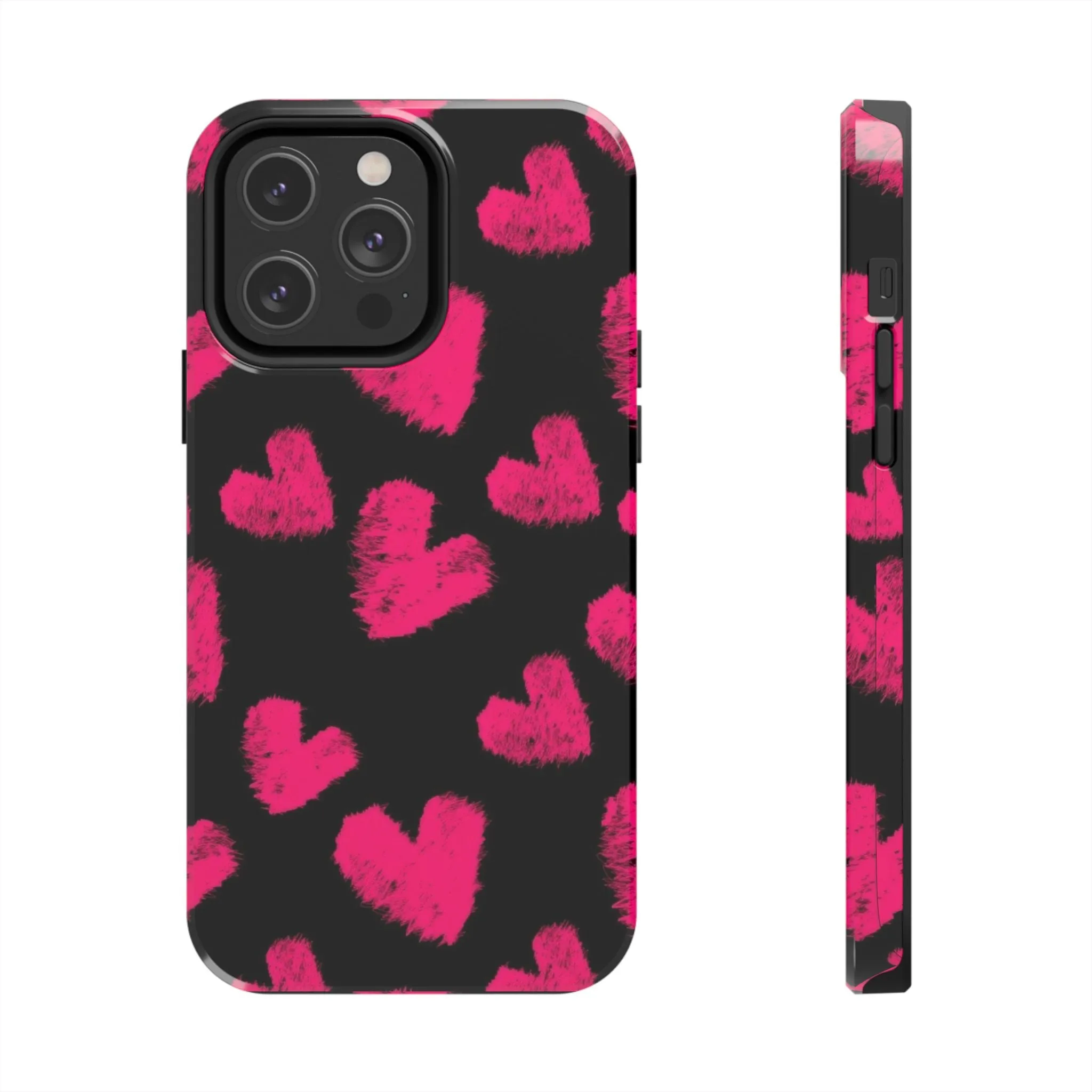 Hot Pink Fuzzy Hearts iPhone Tough Case