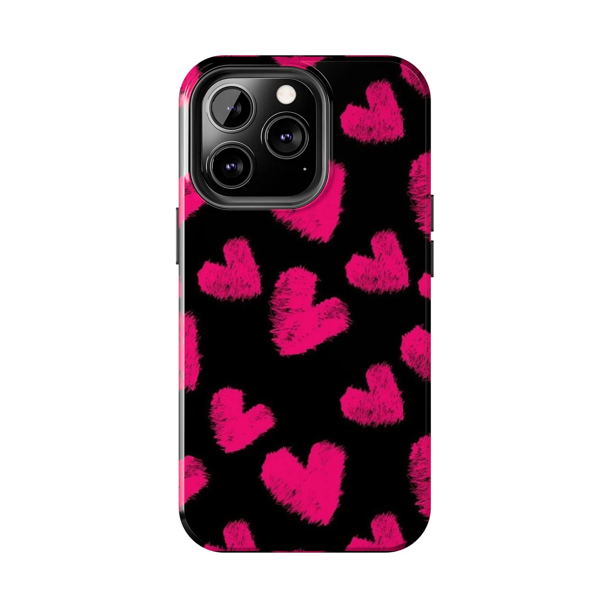 Hot Pink Fuzzy Hearts iPhone Tough Case