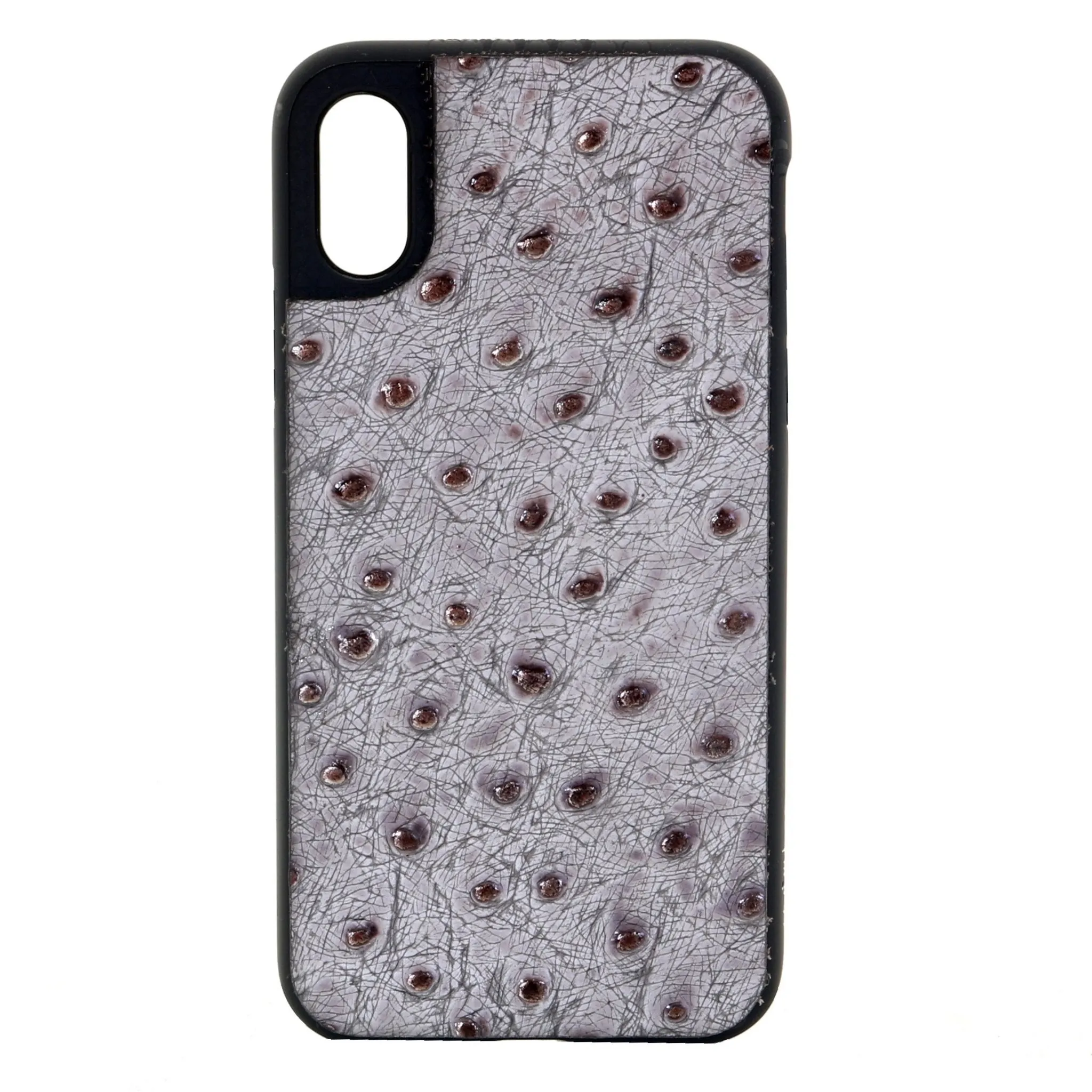 HPC74 - Grey and Copper Ostrich Print Leather iPhone Case