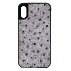 HPC74 - Grey and Copper Ostrich Print Leather iPhone Case