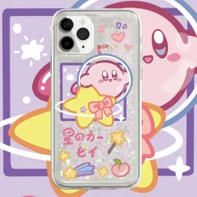 Japanese Cartoon Pink Monster Starkabi in Space Pink Glitter QuickSand iPhone Case 6 7 8 PLUS SE2 XS XR X 11 12 13 14 15 Pro Promax 12mini 13mini