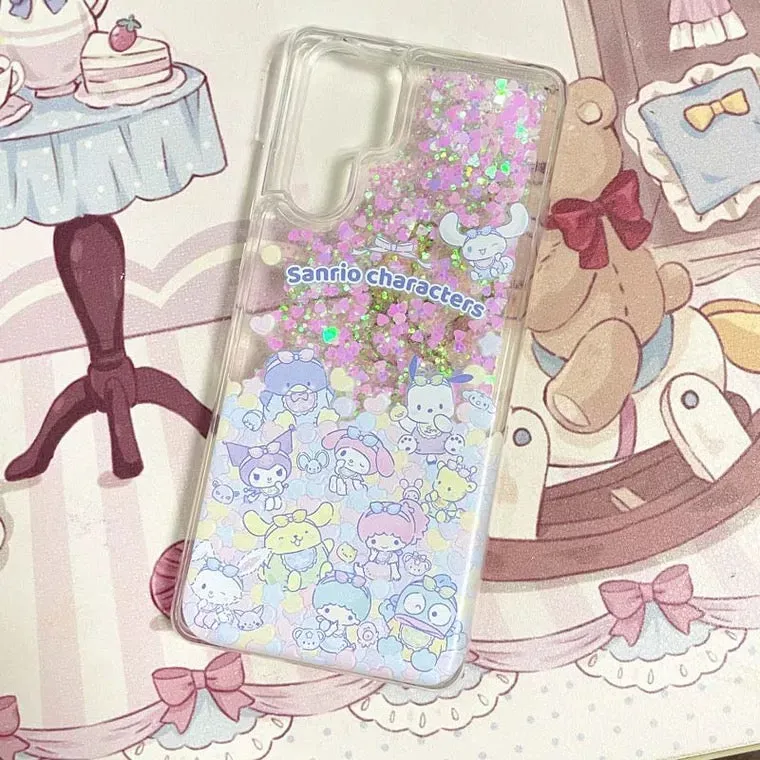 Japanese Cartoon Sanrio Friends Baby Style Hello Kitty My Melody Kuromi Little Twin Stars Cinnamoroll Pompompurin Pocaccho - Glitter QuickSand iPhone Case 6 7 8 PLUS SE2 XS XR X 11 12 13 14 15 Pro Promax 12mini 13mini