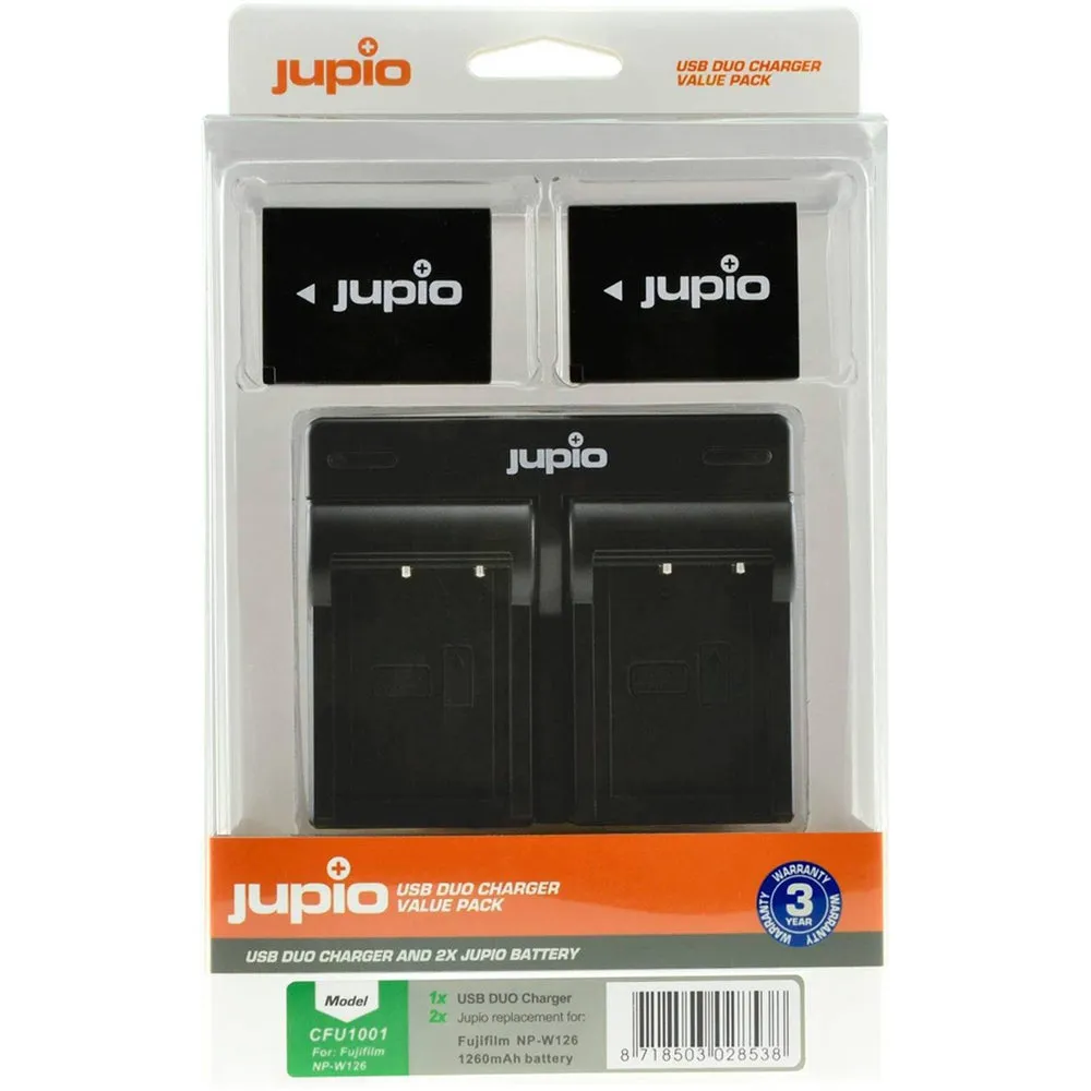 Jupio 2x Batteries 1260mAh & USB Duo Charger Kit For Fuji NP-W126S