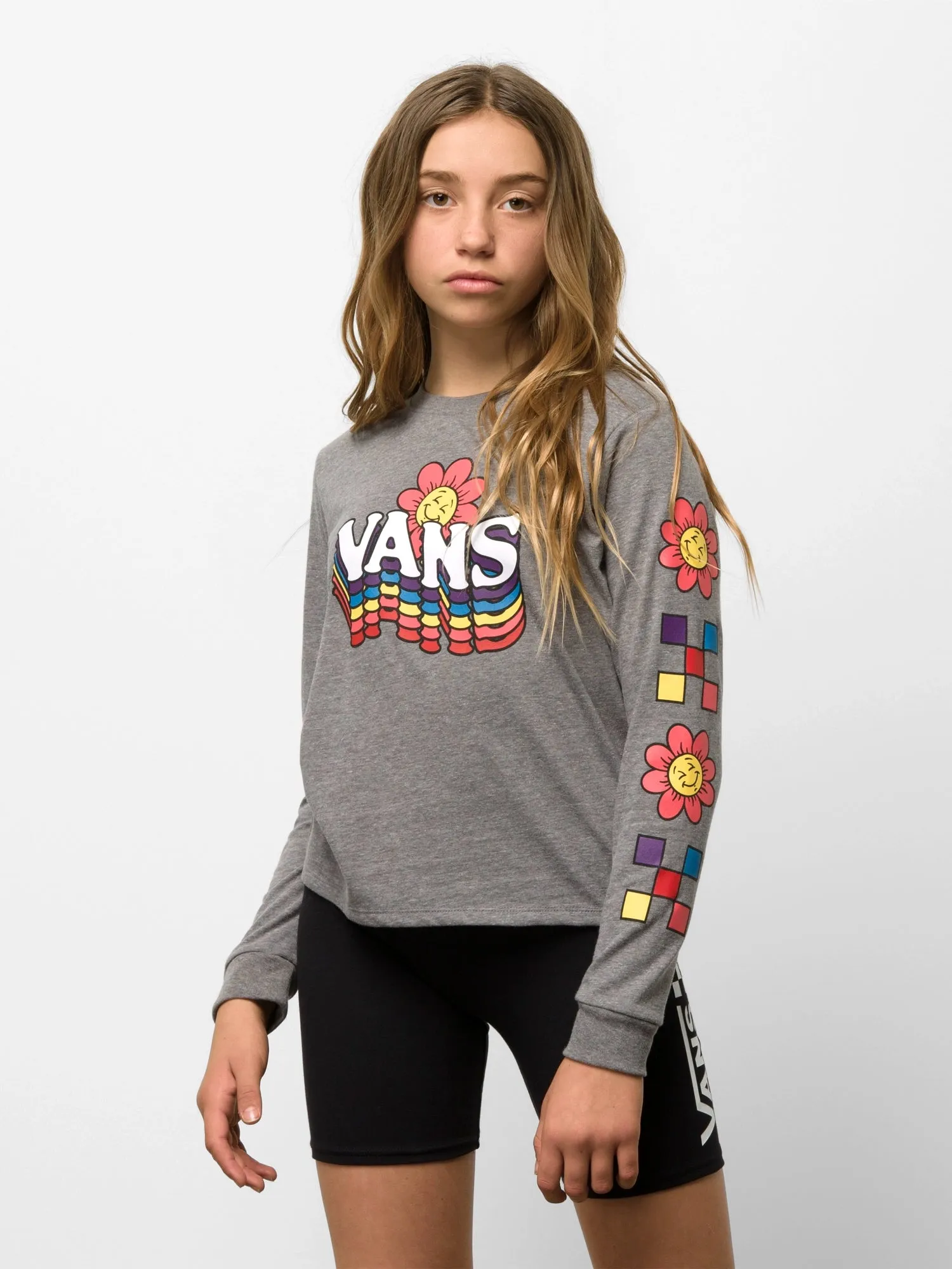 KIDS VANS YOUTH GIRLS SMILE REPEATER LONG SLEEVE TEE  - CLEARANCE