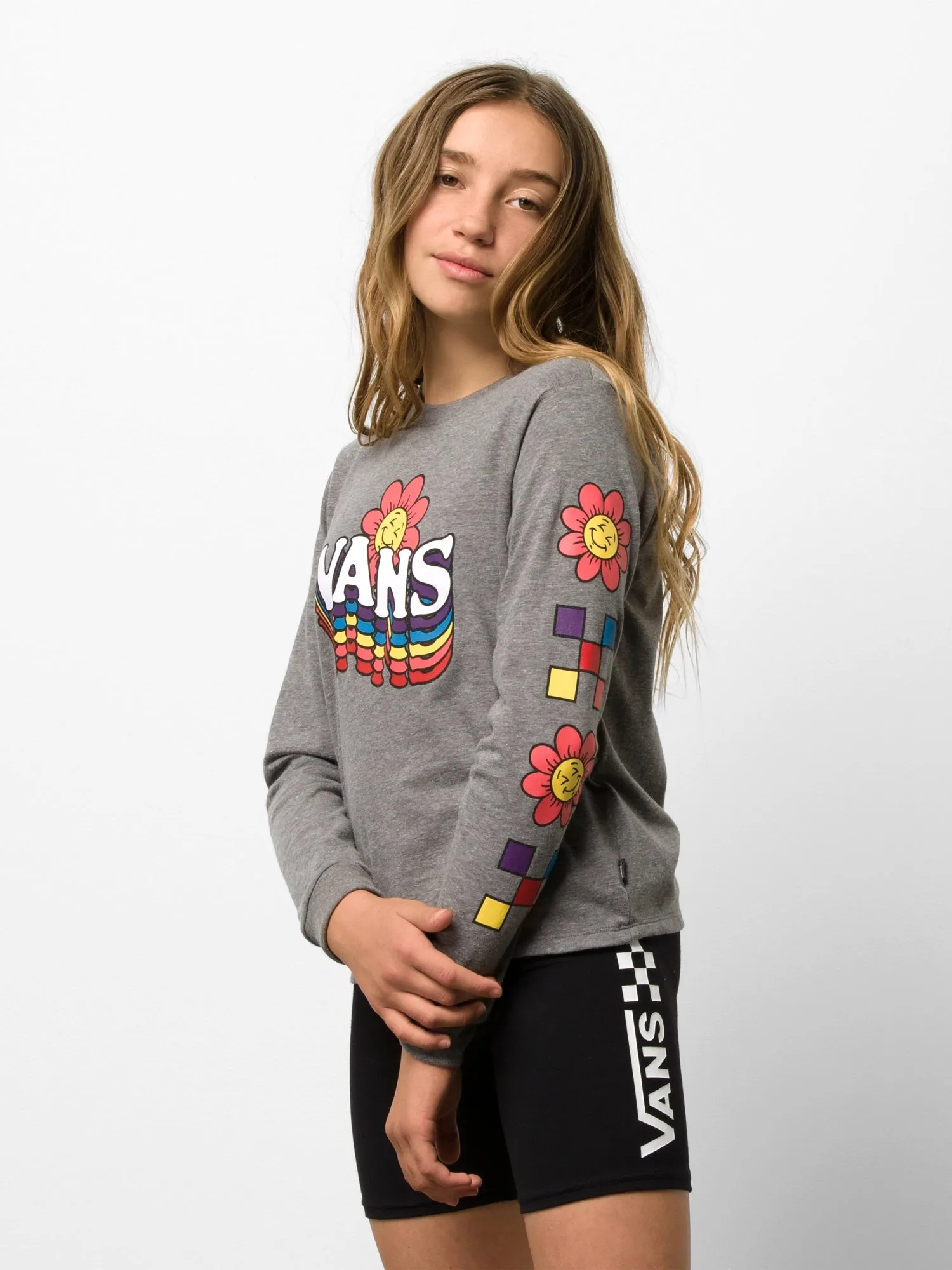 KIDS VANS YOUTH GIRLS SMILE REPEATER LONG SLEEVE TEE  - CLEARANCE