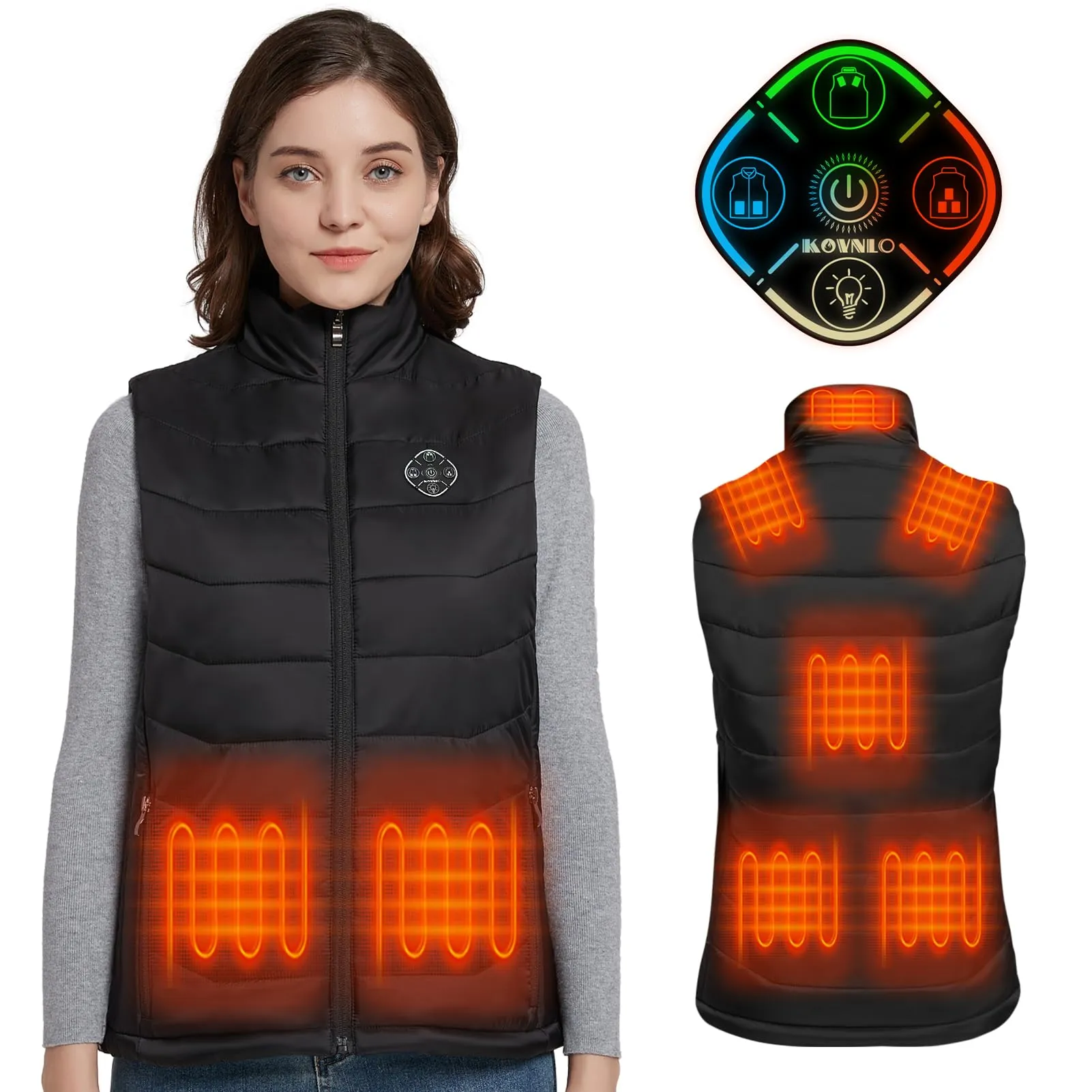 KOVNLO Womens Heated Vest, 4 in 1 Smart Controller, Lights-out Design, Lightweight Heating Vest (Battery Pack Not Included)