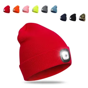 LED Beanie Hat, USB Rechargeable Hands Free Headlamp Cap, Winter Knitted Headlight, Men Dad Gifts (Red)