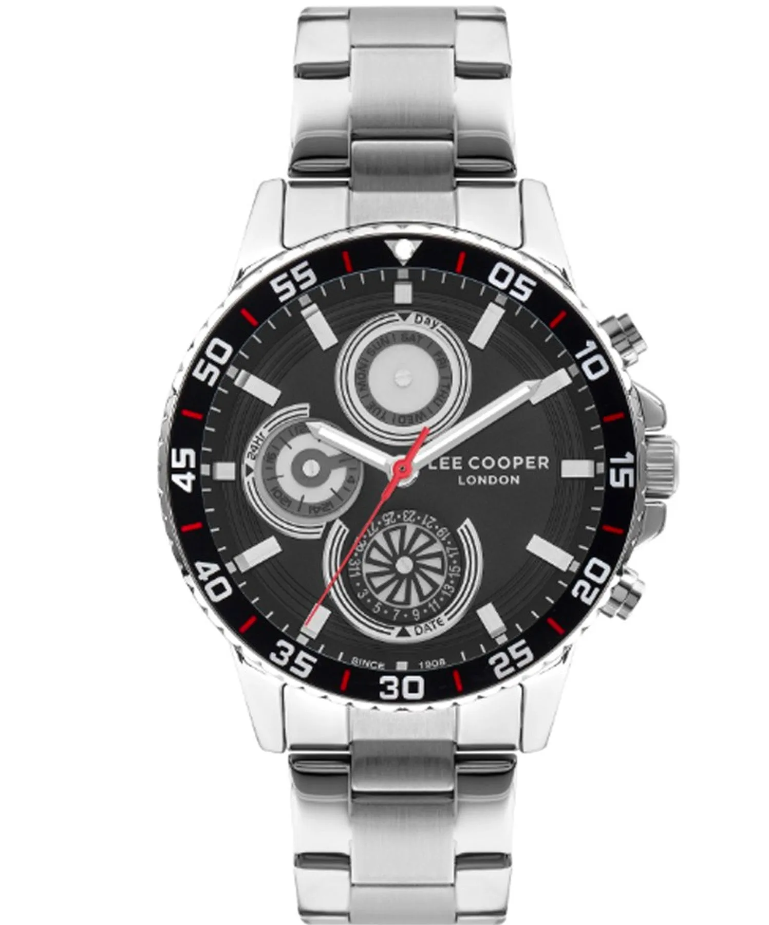 Lee Cooper  Men's Watch Black Dial Silver Metal Strap, LC07636.350