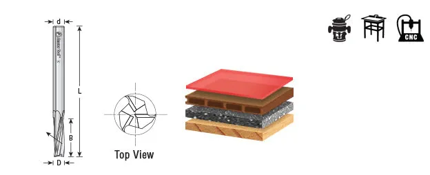 Low Helix Finisher Up-Cut CNC Router Bit | 3⁄8 Dia x 5⁄8 x 3⁄8 Shank | 51632 | 738685516324