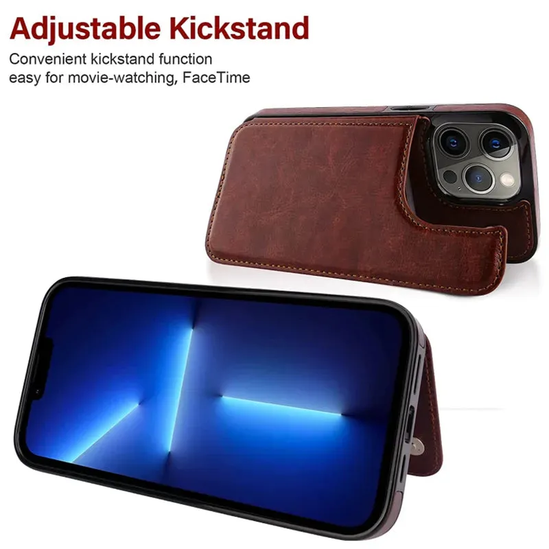 Luxury PU Leather Wallet Case For iPhone with Kickstand Card Holder Slots Cover