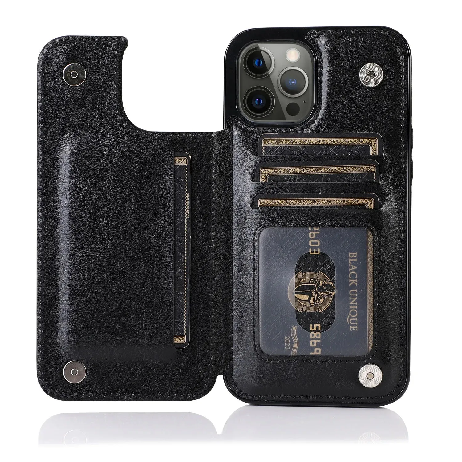 Luxury PU Leather Wallet Case For iPhone with Kickstand Card Holder Slots Cover