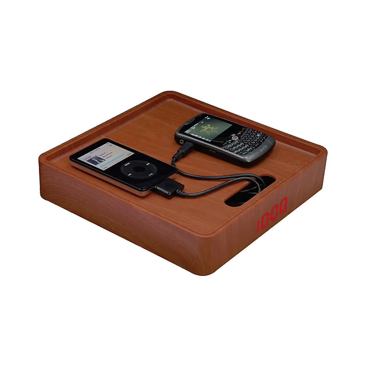 Magnadyne MC-PRO-OAK | Faux Oak Finish Multi-Charger Station with Digital Clock