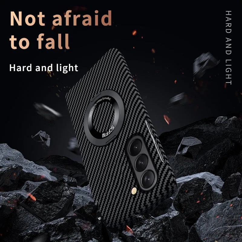 Magnetic  Carbon Fiber Phone Case With Roating Ring Bracket For Samsung Galaxy Z Fold5