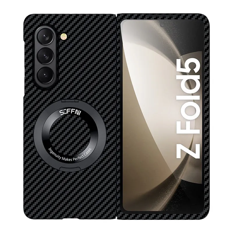 Magnetic  Carbon Fiber Phone Case With Roating Ring Bracket For Samsung Galaxy Z Fold5