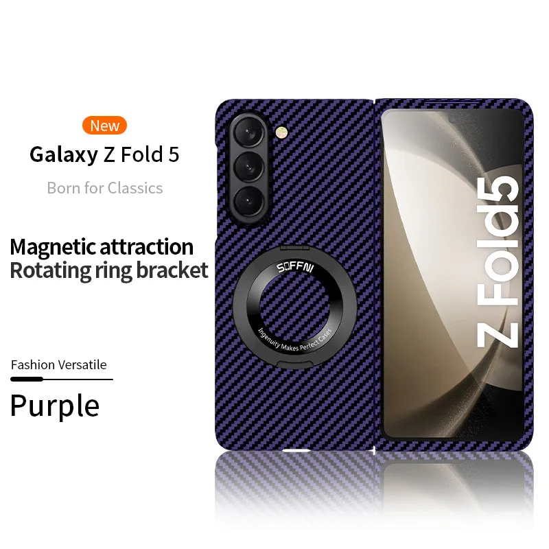 Magnetic  Carbon Fiber Phone Case With Roating Ring Bracket For Samsung Galaxy Z Fold5