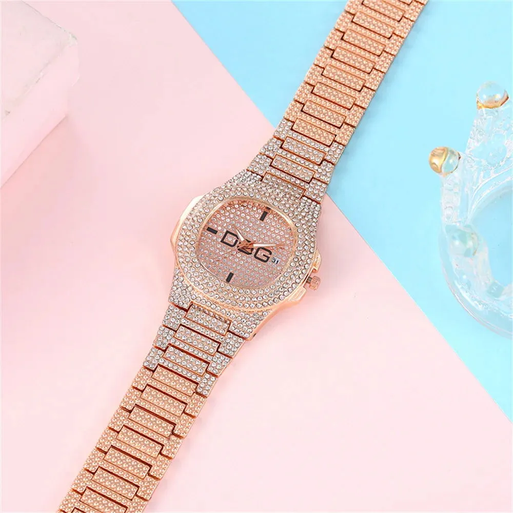 Man's Watch Luxury Full Star Diamonds Calendar Quartz Watches Fashion Rose Gold Stainless Steel Male Hip Hop Large Dial Clock