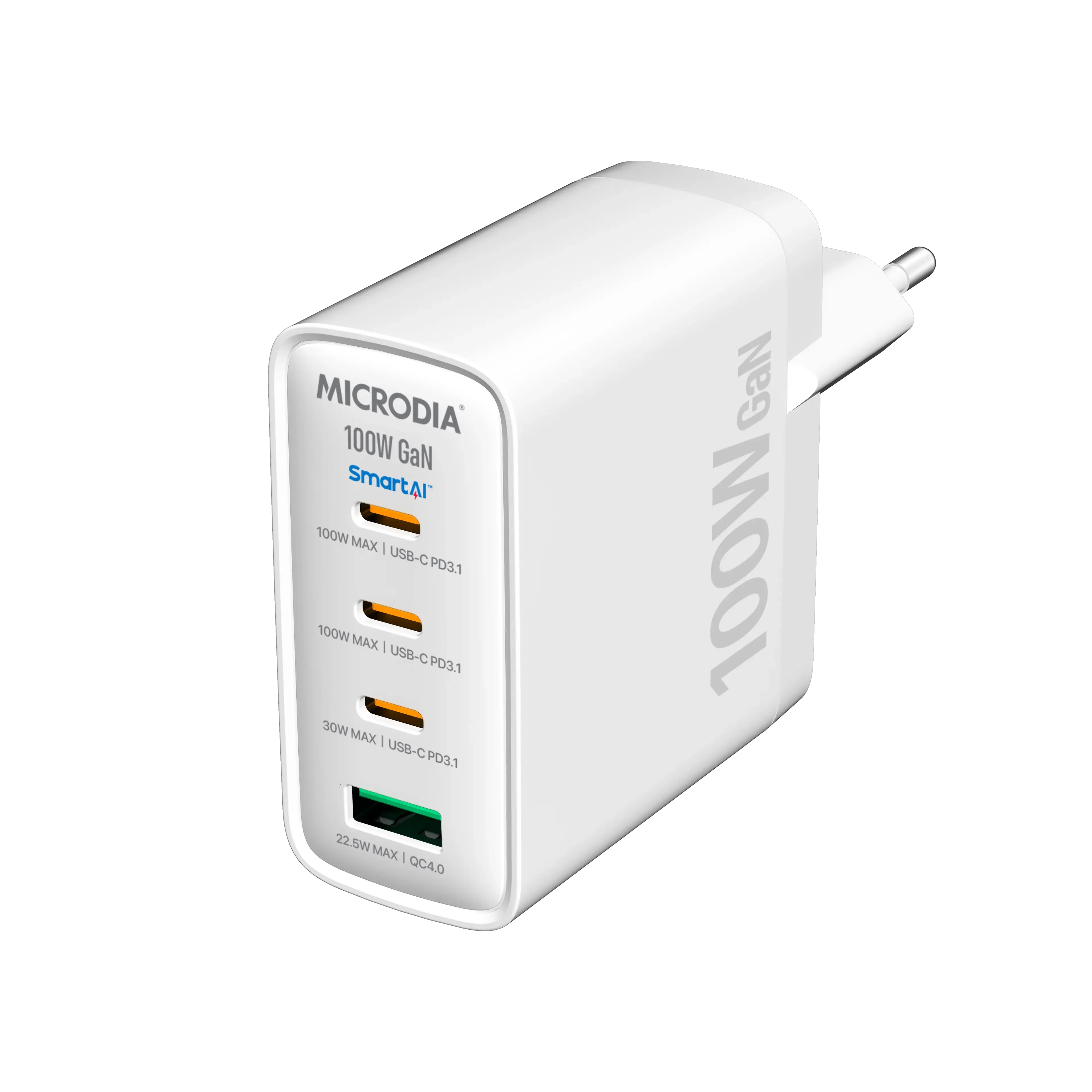 MICRODIA SMARTCube™ Nano 100W, GaN Wall Charger, 3-Port & USB-C PD3.1   USB-A QC4.0