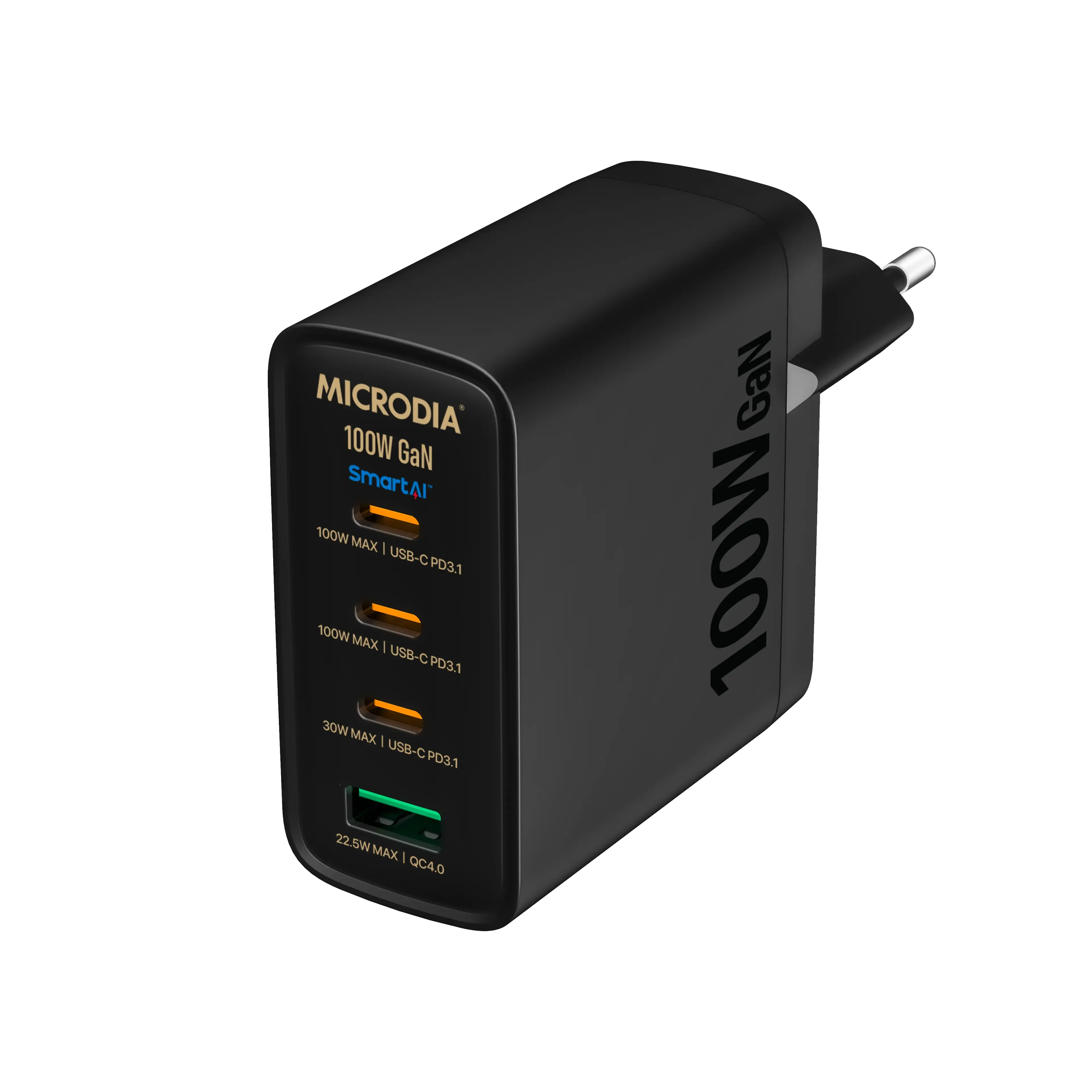 MICRODIA SMARTCube™ Nano 100W, GaN Wall Charger, 3-Port & USB-C PD3.1   USB-A QC4.0