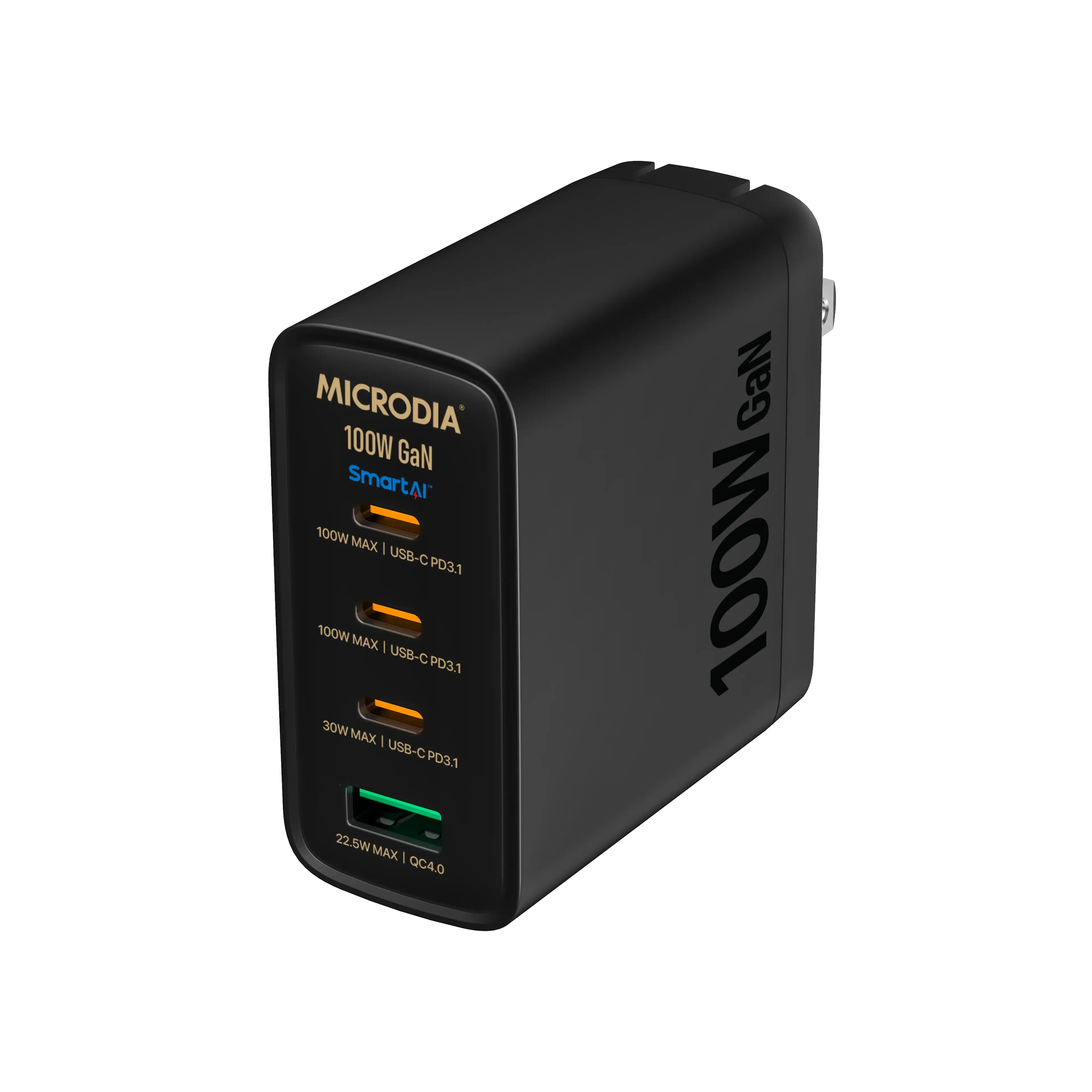 MICRODIA SMARTCube™ Nano 100W, GaN Wall Charger, 3-Port & USB-C PD3.1   USB-A QC4.0