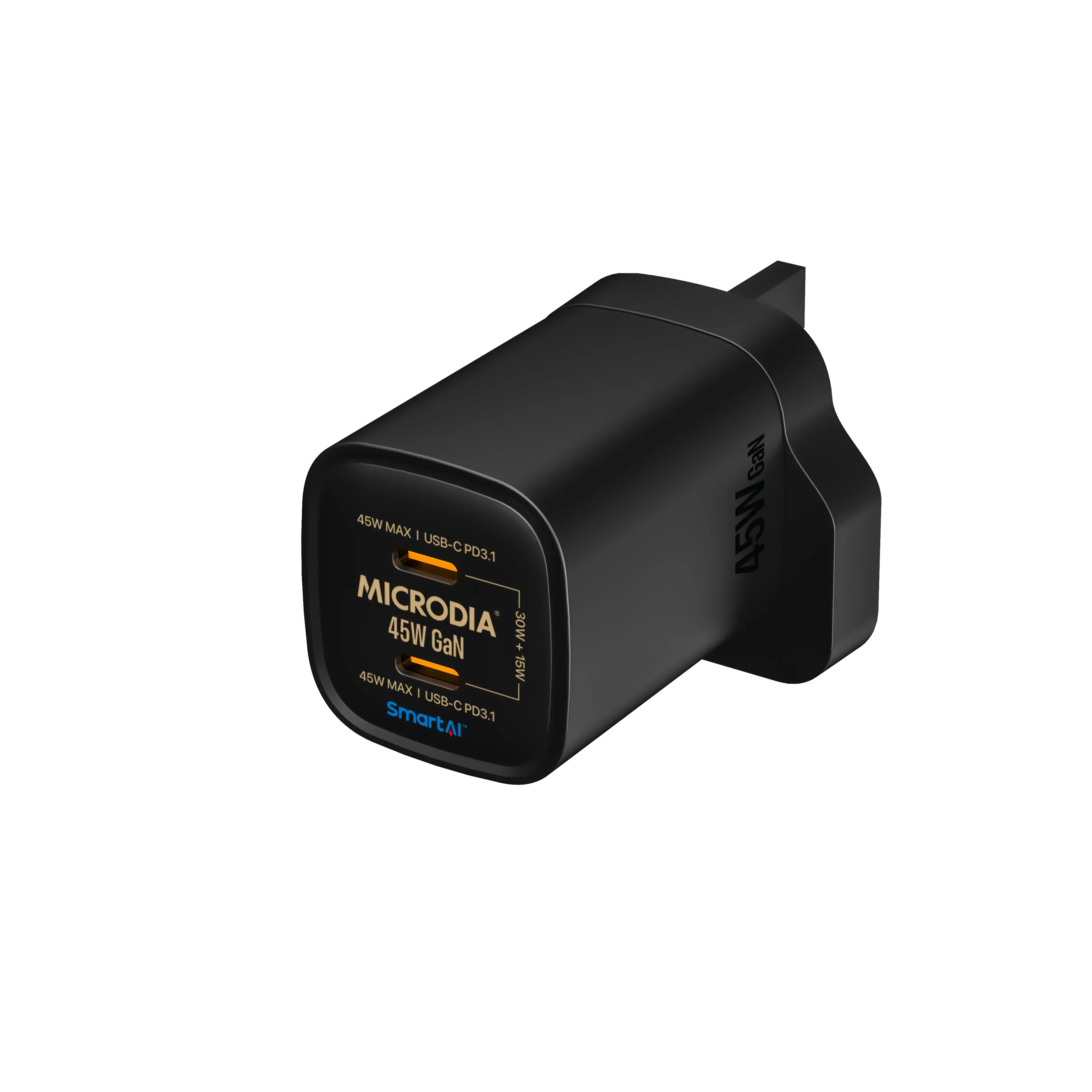 MICRODIA SMARTCube™ Nano 45W GaN Pro Wall Charger, Dual USB-C PD3.0