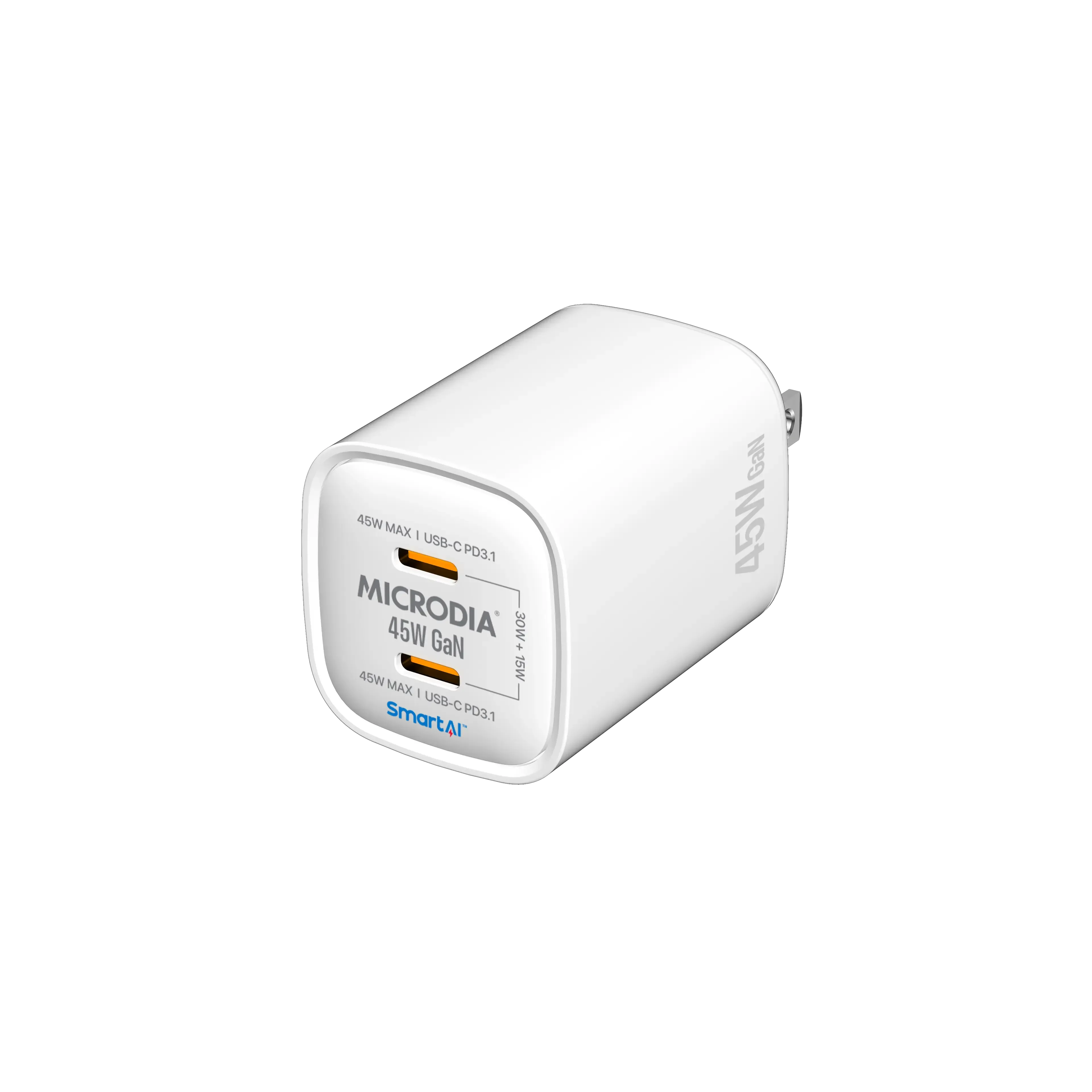 MICRODIA SMARTCube™ Nano 45W GaN Pro Wall Charger, Dual USB-C PD3.0