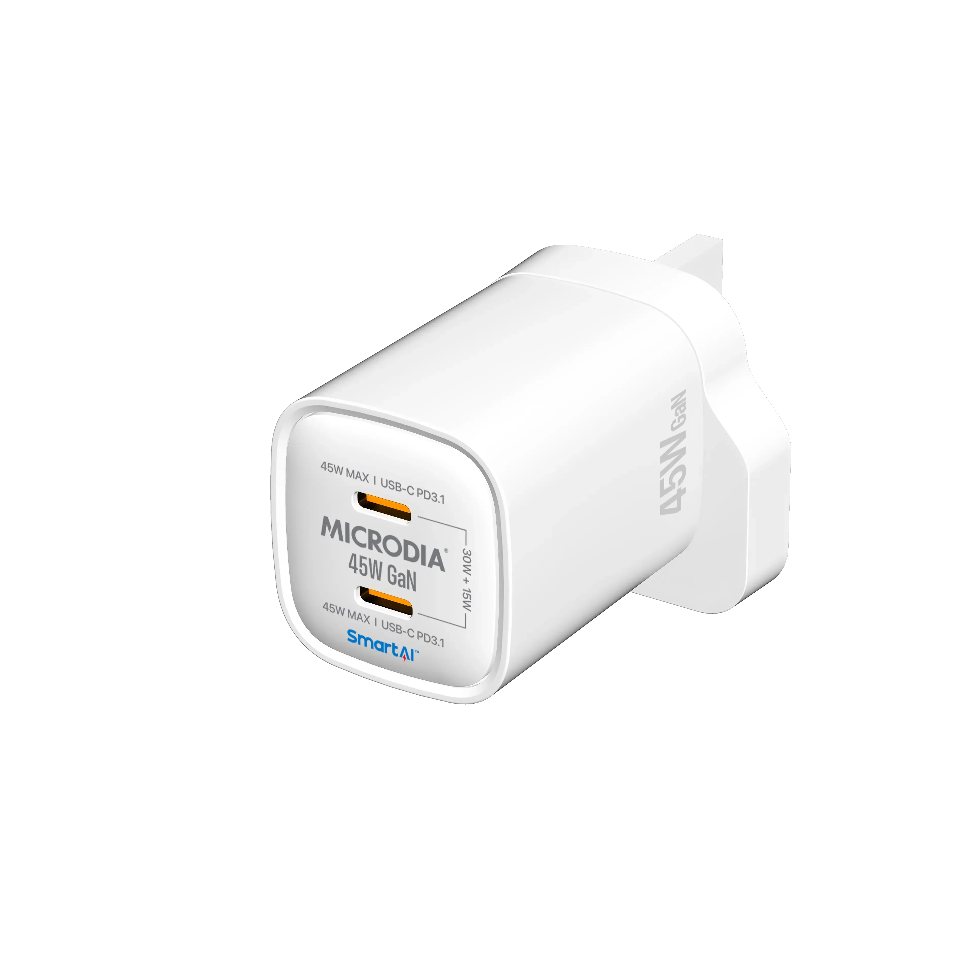 MICRODIA SMARTCube™ Nano 45W GaN Pro Wall Charger, Dual USB-C PD3.0