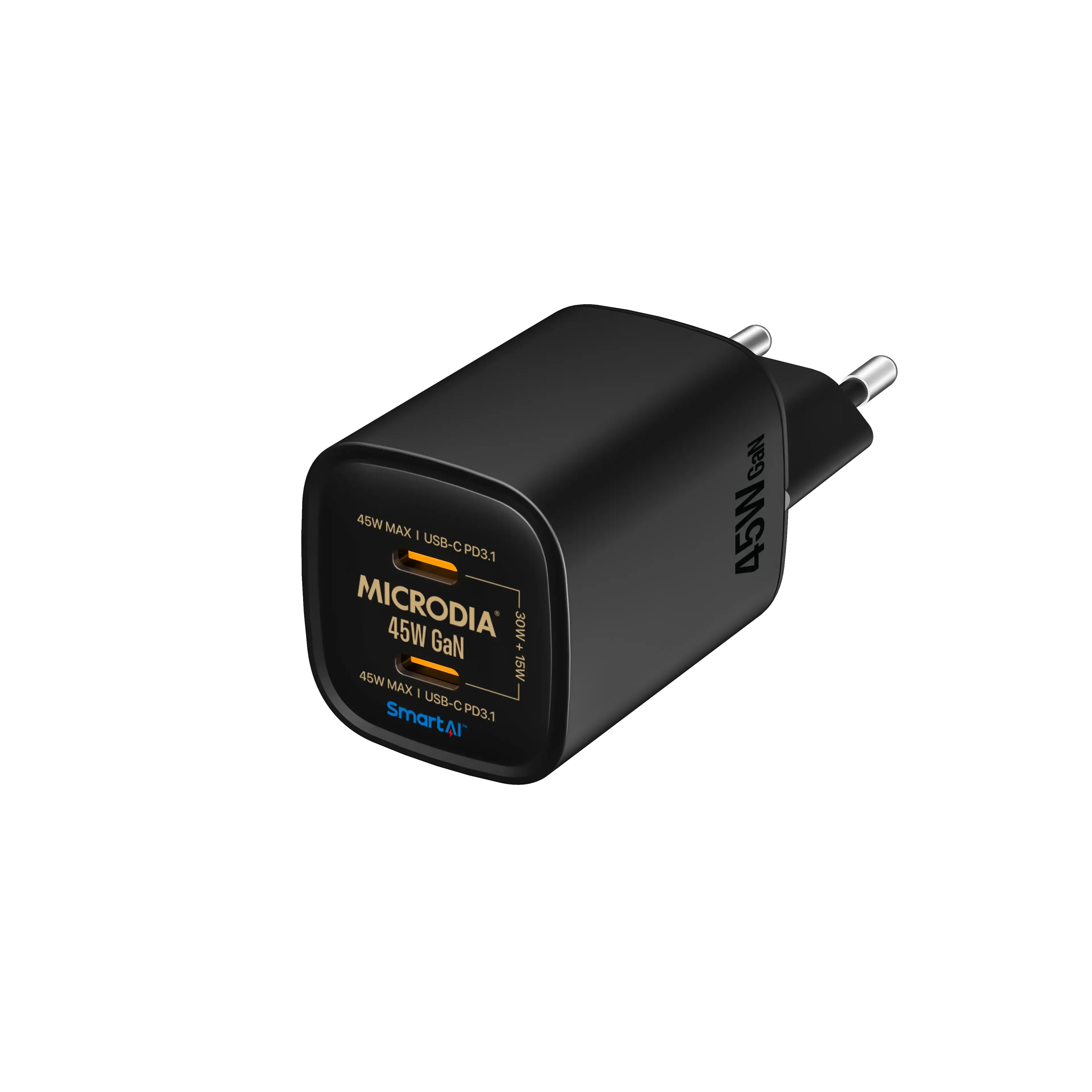 MICRODIA SMARTCube™ Nano 45W GaN Pro Wall Charger, Dual USB-C PD3.0