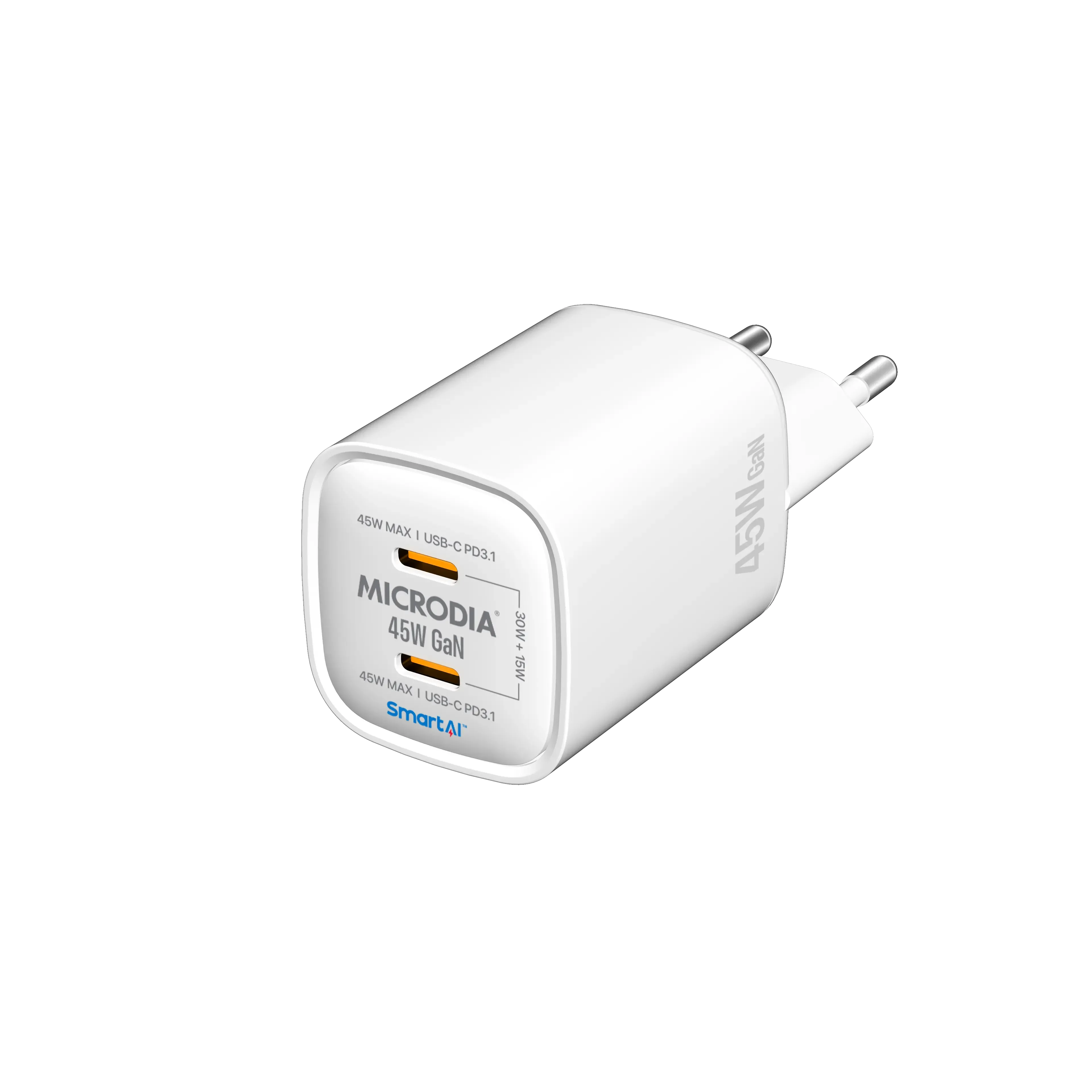 MICRODIA SMARTCube™ Nano 45W GaN Pro Wall Charger, Dual USB-C PD3.0