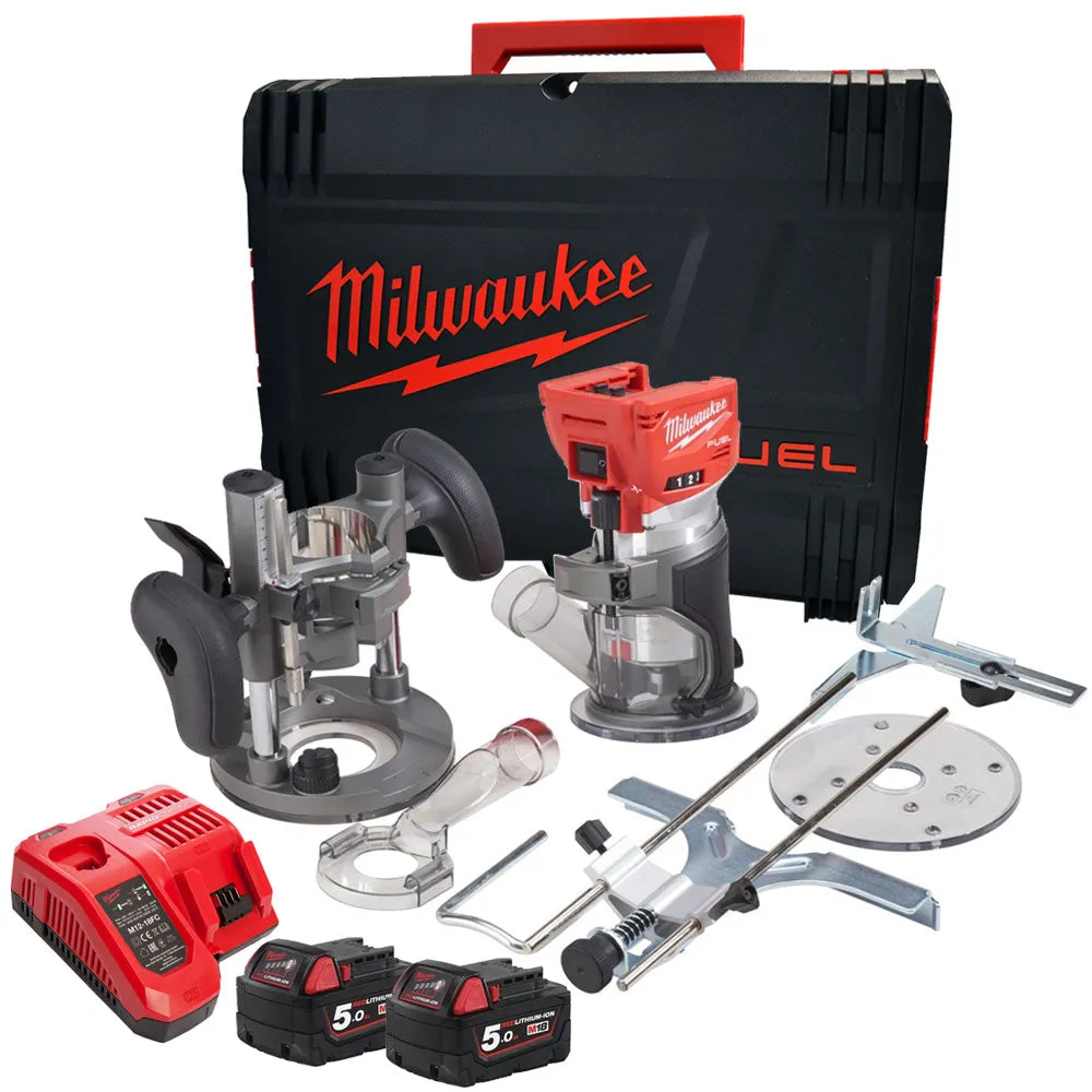 Milwaukee M18FTR-0 18V Brushless Trim Router 2 x 5.0Ah Batteries Charger in Case