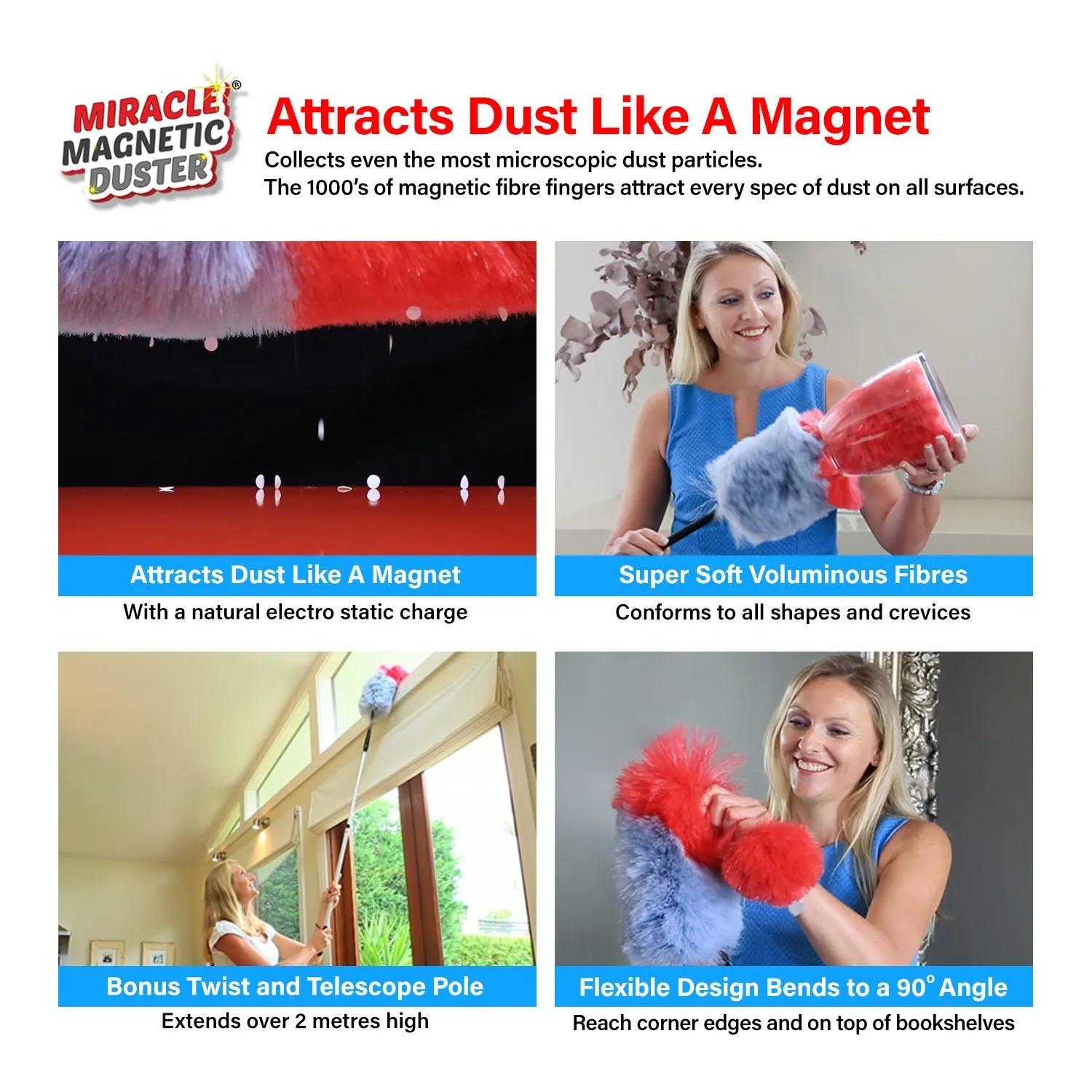 Miracle Magnetic Duster® TV Offer With 2x BONUS Extension Poles   Window Cleaning Kit