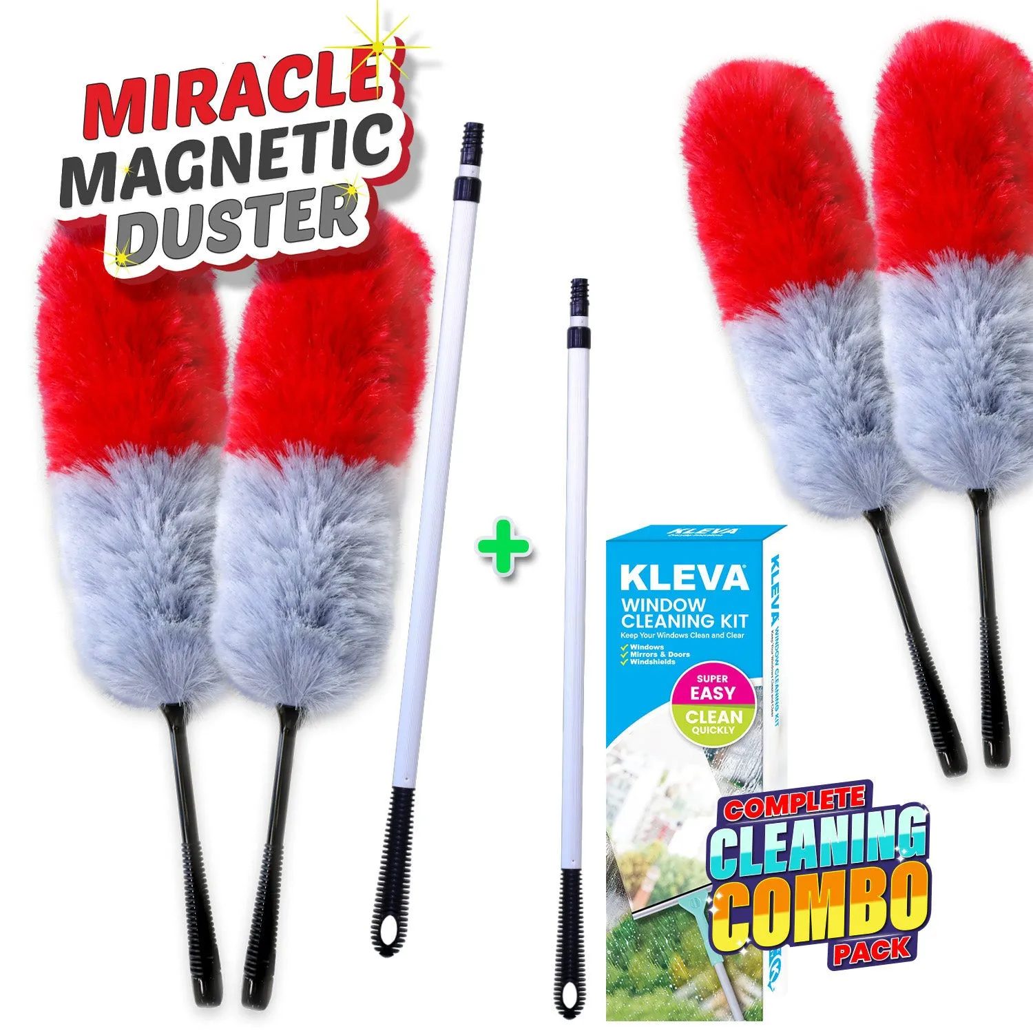 Miracle Magnetic Duster® TV Offer With 2x BONUS Extension Poles   Window Cleaning Kit