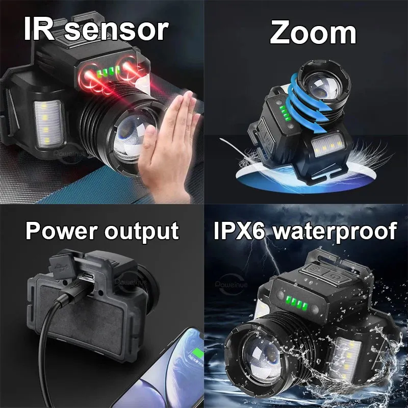 Most Powerful IR Sensor Headlamp 1800M Rechargeable LED Headlight Super Bright Head Flashlight Long Shot Head Lamp Fishing Torch