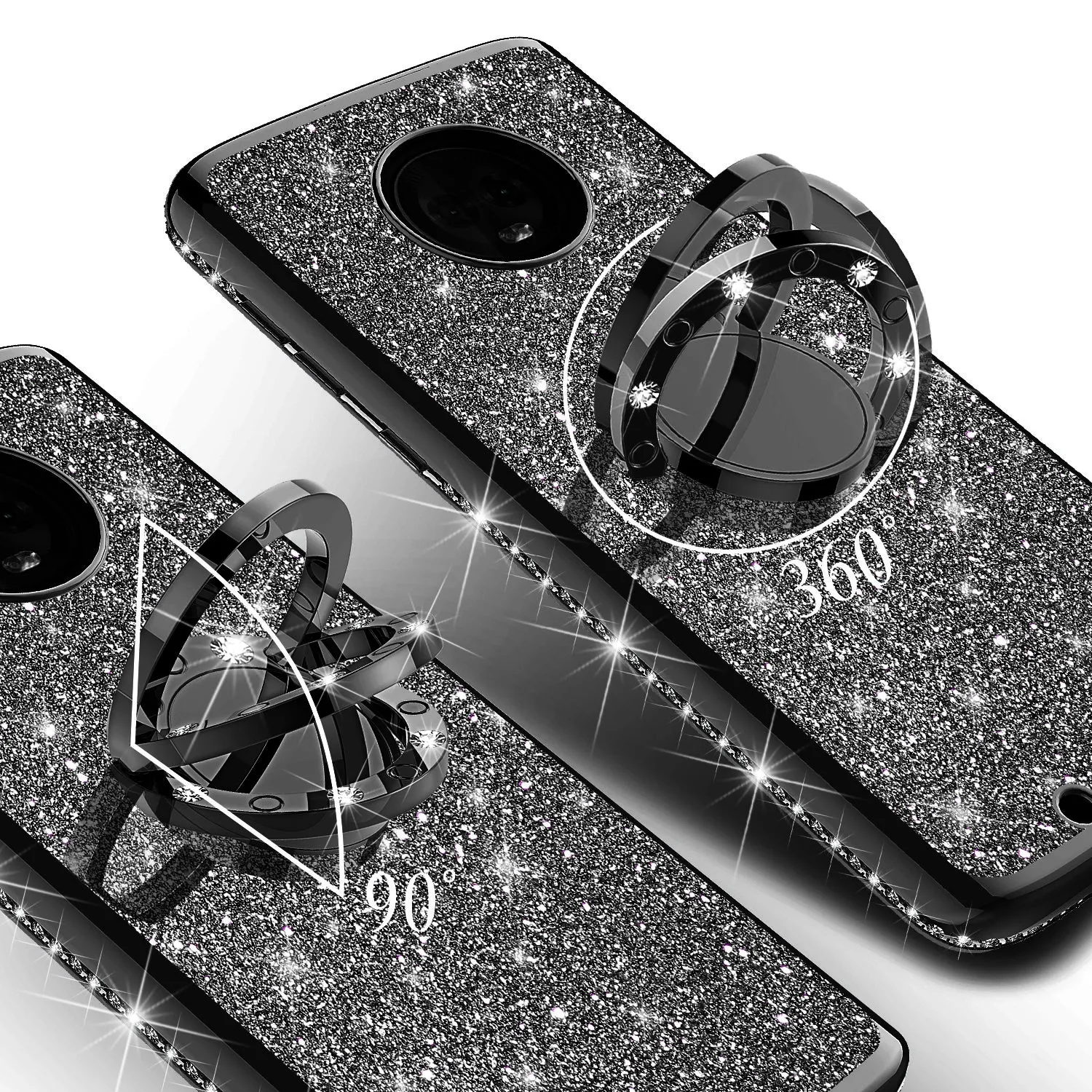 Motorola Moto G6 , Moto G6 2018 Case, Glitter Cute Phone Case Girls with Kickstand,Bling Diamond Rhinestone Bumper Ring Stand Sparkly Luxury Clear Thin Soft Protective Motorola Moto G6 Case for Girl Women - Black