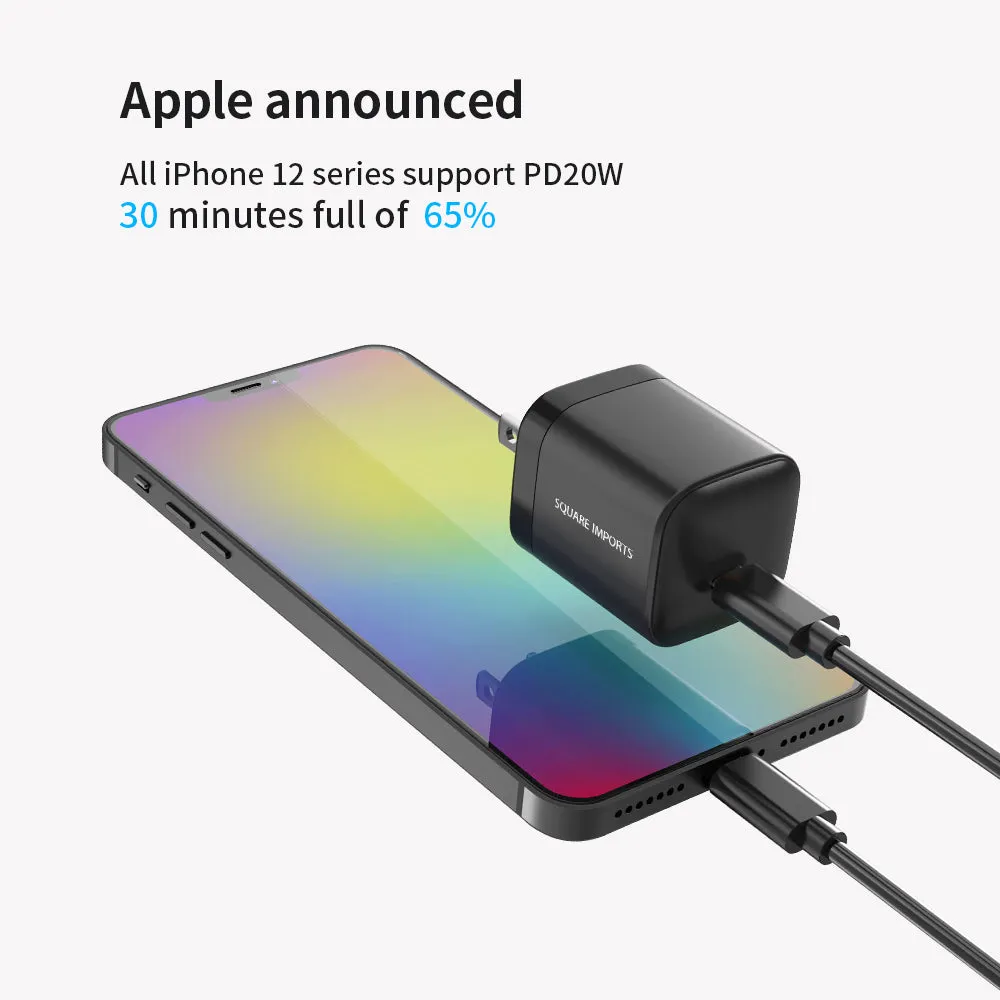 Nano iPhone Charger, 20W PD3.0 Durable Compact Fast Charger,  USB-C Charger for iPhone 12/12 Mini/12 Pro/12 Pro Max, Galaxy, Pixel 4/3, iPad Pro, AirPods Pro, and More