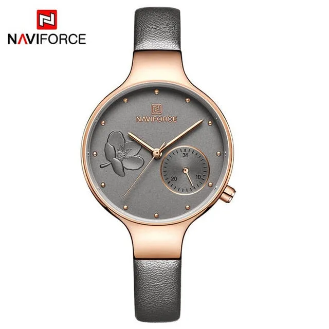 NAVIFORCE Women Fashion Blue Quartz Watch Lady Leather Watchband High Quality Casual Waterproof Wristwatch Gift for Wife 2019